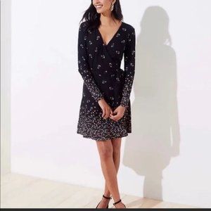 🔥 LOFT | Black Floral Soft Rayon Knit Wrap Dress Small
